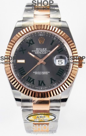 Rolex Super Clone Datejust ETA 3235 Movement 41MM Two Tone Rose Gold Plating Roman Dial Watch