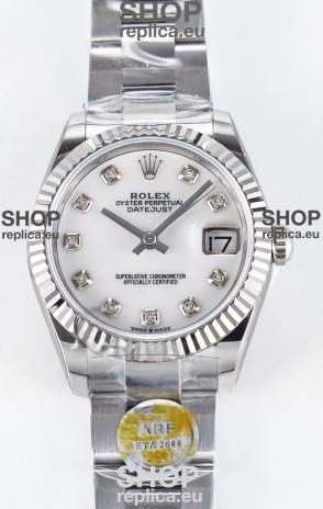 Rolex Super Clone Datejust ETA 2688 Movement 31MM Stainless Steel Pearl Dial Watch 