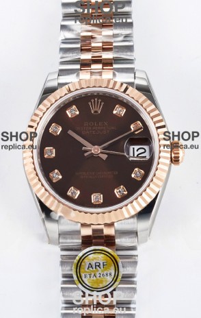 Rolex Super Clone Datejust ETA 2688 Movement 31MM Two Tone Rose Gold Swiss Brown Dial