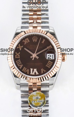 Rolex Super Clone Datejust ETA 2688 Movement 31MM Two Tone Rose Gold Swiss Brown Dial