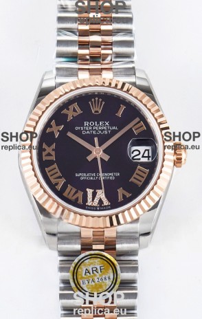 Rolex Super Clone Datejust ETA 2688 Movement 31MM Two Tone Rose Gold Swiss Purple Dial
