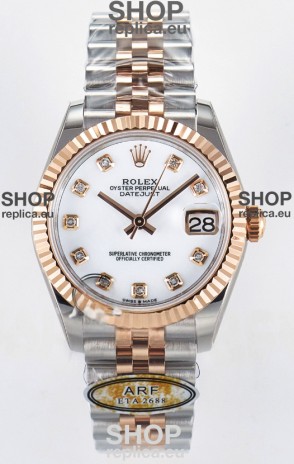 Rolex Super Clone Datejust ETA 2688 Movement 31MM Two Tone Rose Gold Swiss White Dial