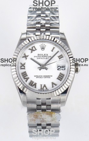 Rolex Super Clone Datejust ETA 2688 Movement 31MM Stainless Steel White Roman Dial Watch 