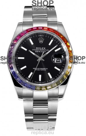 Rolex Datejust 41MM Swiss Replica Watch - 904L Steel in Black Dial 