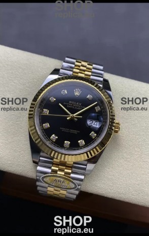 Rolex Datejust M126333 41MM ETA3235 72 Hours Power Black Diamonds Dial Jubilee 1:1 Mirror Replica Yellow Gold 904L Steel