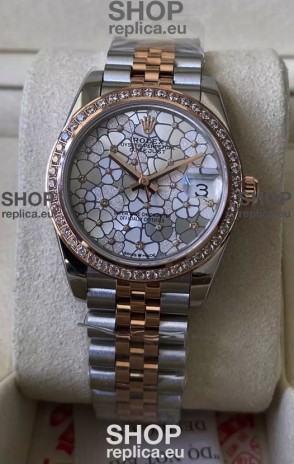 Rolex Datejust M278381RBR 31MM Swiss Replica Two Tone Rose Gold - Floral Motif Dial 1:1 Mirror Quality