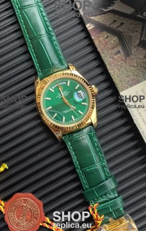 Rolex Day Date Yellow Gold Casing Watch in Green Strap 36MM - 1:1 Mirror Quality 