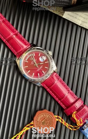 Rolex Day Date 904L Steel Casing Watch in Red Dial 36MM - 1:1 Mirror Quality 