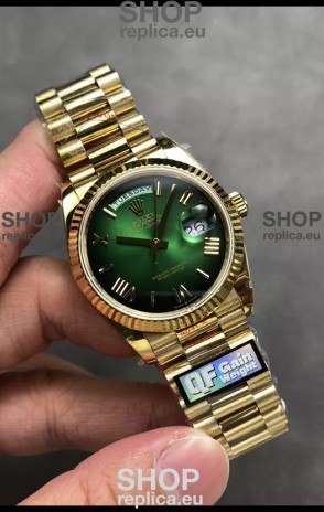 Rolex Day Date Super Clone Yellow Gold Green Dial Roman Numerals Watch 36MM - 1:1 Mirror Quality