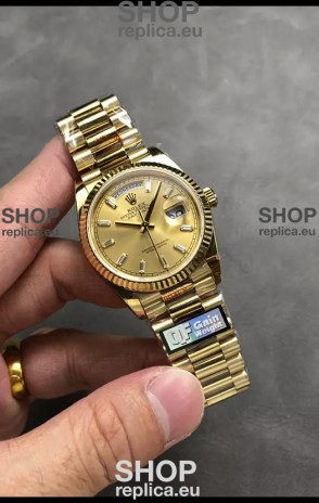 Rolex Day Date Super Clone Yellow Gold Case and Dial Crystal Numerals Watch 36MM - 1:1 Mirror Quality
