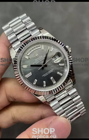 Rolex Day Date Presidential Stainless Steel Grey Pearl Dial Watch 40MM - 1:1 Mirror Quality