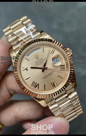 Rolex Day Date 40MM 228235 Rose Gold in Gold Roman Dial 1:1 Mirror Replica Watch