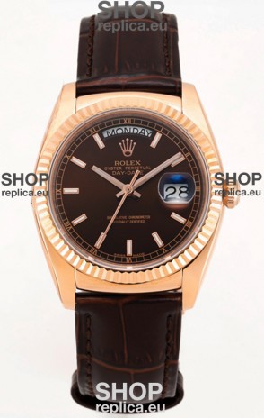 Rolex Day Date Rose Gold 904L Steel Casing Watch in Brown Dial 36MM - 1:1 Mirror Quality