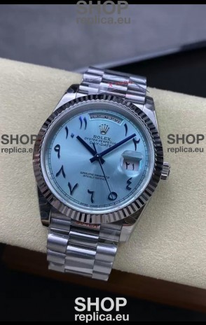 Rolex Day Date Presidential Stainless Steel ICE Blue Arab Dial Watch 40MM - 1:1 Mirror Quality