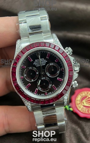 Rolex Daytona Super Clone White Gold Casing Maroon Dial Cal.4131 Movement Watch Custom Sapphires Bezel
