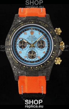 Rolex Daytona Super Clone Watch in Blue Dial Black Carbon Casing 1:1 Mirror Replica