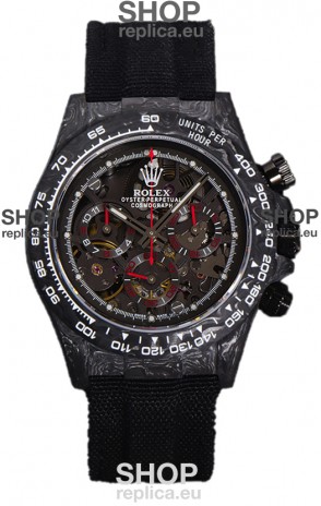 Rolex Daytona DiW Skeleton Carbon Edition Watch - Forged Carbon Casing Black Strap 1:1 Mirror Replica
