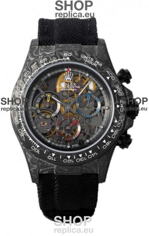 Rolex Daytona DiW Skeleton Carbon Edition Watch - Forged Carbon Casing Black Strap 1:1 Mirror Replica