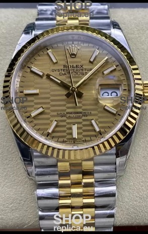 Rolex Datejust Cal.3235 Movement 1:1 Mirror Replica 904L Steel 36MM - Gold Fluted Motif Dial