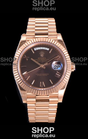 Rolex Day Date Watch in Brown Dial with Roman Hour Numerals Cal.3255 Movement - 904L Steel 