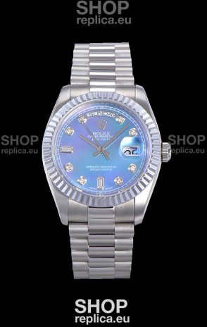 Rolex Day Date Watch in Blue Dial with Diamonds Hour Numerals ETA Movement - 904L Steel 