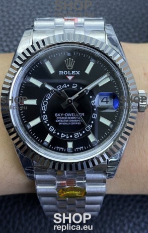 Rolex Sky-Dweller REF# M326934 Black Dial Watch in 904L Steel Case 1:1 Mirror Replica