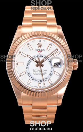 Rolex Sky-Dweller REF# 336235 White Dial Watch in Rose Gold 904L Steel Case 1:1 Mirror Replica