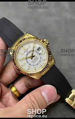 Rolex Sky-Dweller REF# M336235 White Dial Yellow Gold Watch in 904L Steel Case 1:1 Mirror Replica