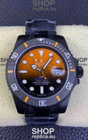 Rolex Submariner DiW Special Edition Watch in DLC Coating Carbon Bezel Orange Dial 