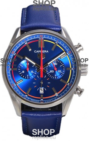 Tag Heuer Carrera Swiss Quartz Movement Replica Watch in Blue Dial - Blue Leather Strap