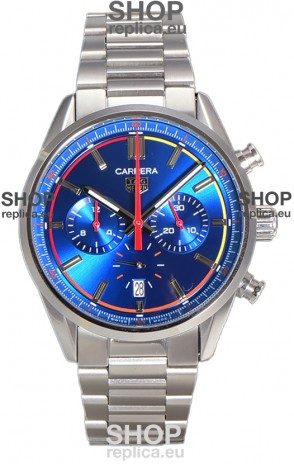 Tag Heuer Carrera Chronograph 42 Swiss Quartz Replica Watch Blue Dial Steel Strap 