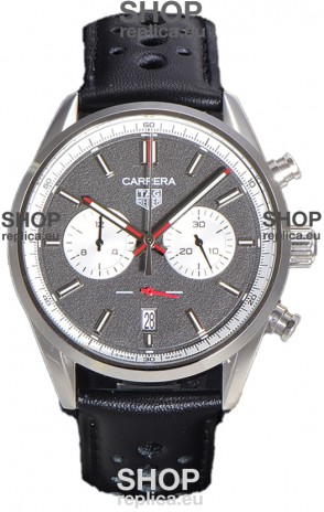Tag Heuer Carrera Chronograph 43 Swiss Quartz Replica Watch Grey Dial Leather Strap