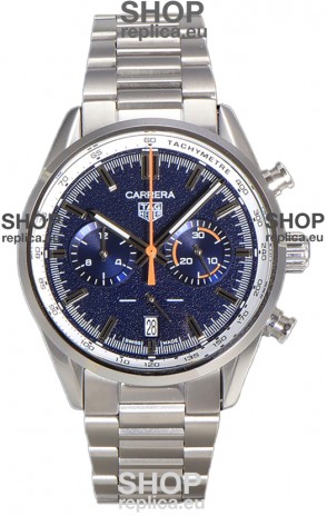 Tag Heuer Carrera Chronograph 43 Swiss Quartz Replica Watch Blue Dial Steel Strap 