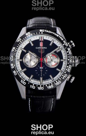 Tag Heuer Carrera Swiss Quartz Movement Replica Watch in Black Dial - Black Leather Strap
