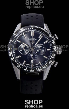 Tag Heuer Carrera Swiss Quartz Movement Replica Watch in Black Dial - Black Rubber Strap