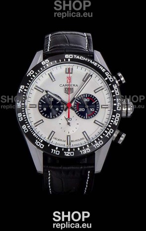 Tag Heuer Carrera Swiss Quartz Movement Replica Watch in White Dial - Black Leather Strap