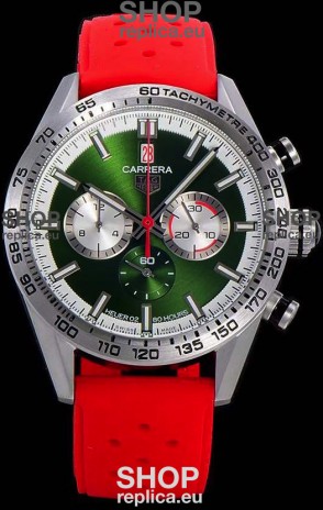 Tag Heuer Carrera Swiss Quartz Movement Replica Watch in Green Dial - Red Rubber Strap