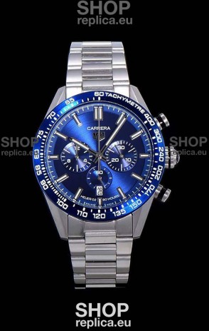 Tag Heuer Carrera Swiss Quartz Movement Replica Watch in Blue Dial - Stainless Steel Strap