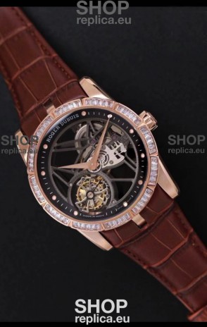 Roger Dubuis Excalibur Spider Flying Tourbillon Skeleton Rose Gold Titanium Casing 1:1 Mirror Swiss Watch
