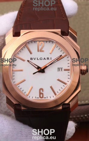 Bvlgari Octo Roma Edition 1:1 Mirror Replica in Rose Gold - White Dial 