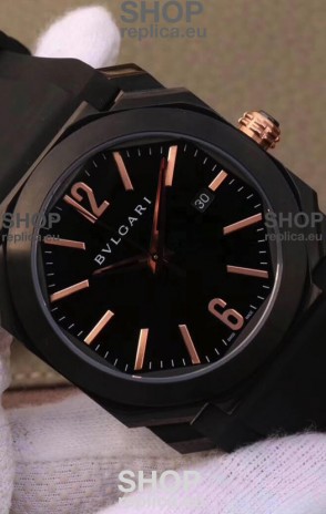 Bvlgari Octo Roma Edition 1:1 Mirror Replica in PVD Coated 904L Steel Casing - Steel Blue Dial Leather Strap