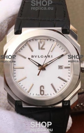 Bvlgari Octo Roma Edition 1:1 Mirror Replica in 904L Steel Casing - White Dial Leather Strap