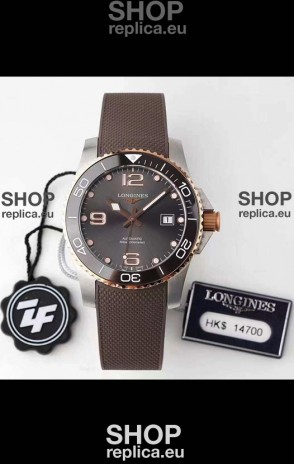 Longines HydroConquest 1:1 Swiss Replica Watch in Grey Dial Rubber Strap Rose Gold Bezel