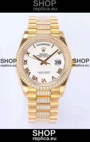 Rolex Day Date Presidential 18K Yellow Gold Watch 36MM - White Roman Dial 1:1 Mirror Quality Watch
