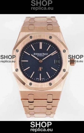 Audemars Piguet Royal Jumbo Oak Extra Thin Swiss Replica Rose Gold - 1:1 Mirror Replica Watch Blue Dial