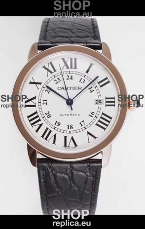 Ronde De Cartier Swiss Replica Watch - Rose Gold in White Dial 