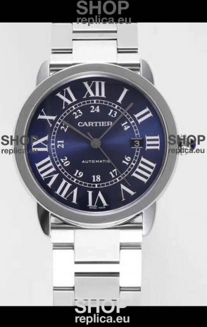 Ronde De Cartier Swiss Replica Watch - Stainless Steel Casing in Blue Dial 