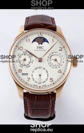 IWC Portuguese Perpetual Calendar Rose Gold Swiss Replica Watch REF. IW503302