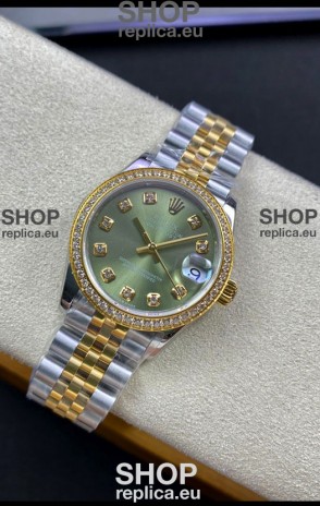 Rolex Datejust 31MM Swiss Replica in 904L Steel Two Tone Yellow Green Dial 1:1 Mirror Replica