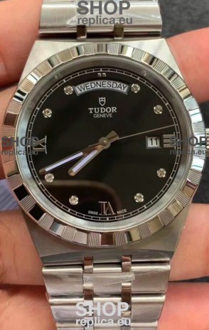 Tudor Royal Edition Watch - 1:1 Mirror Replica in Steel Casing - Black Diamonds Dial